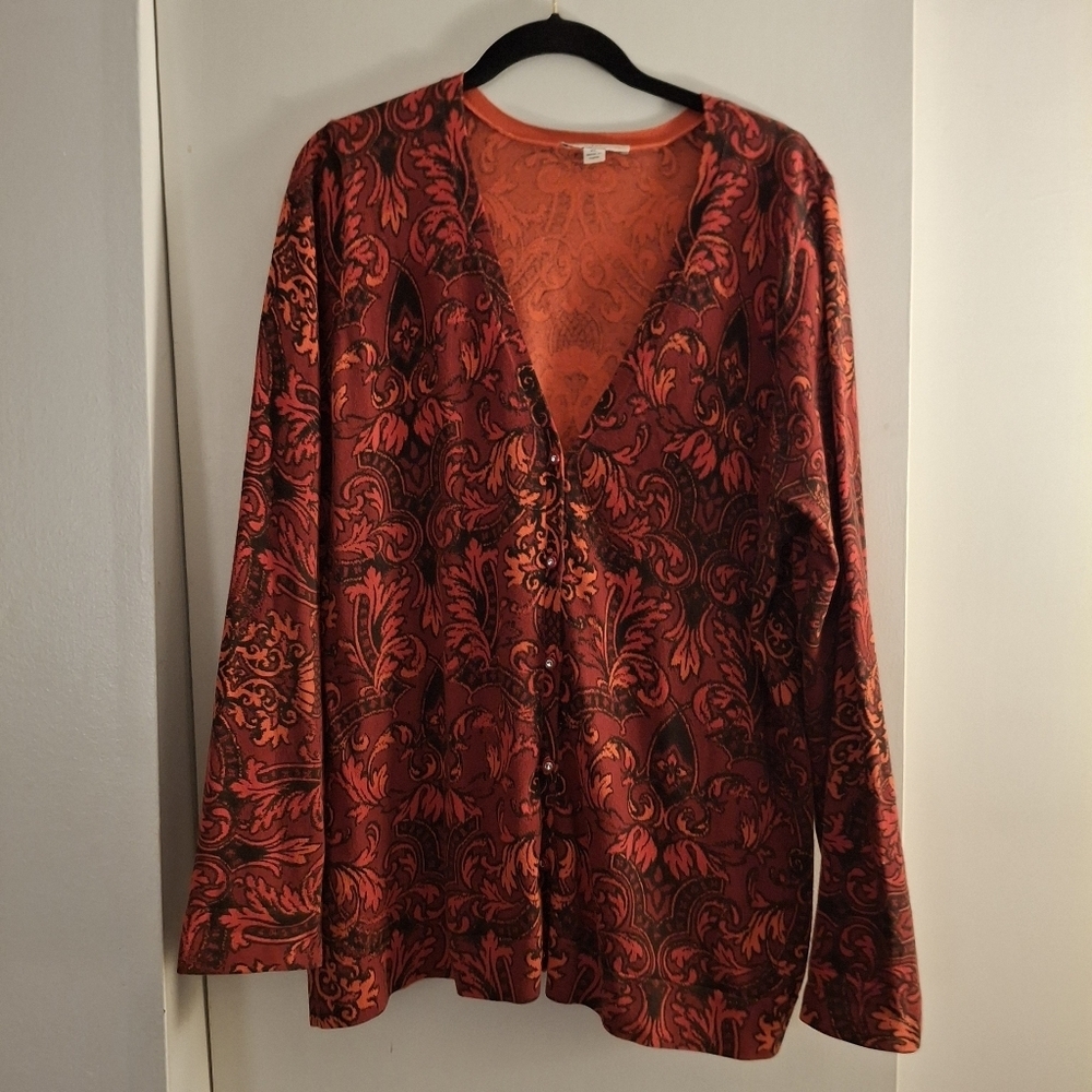 Isaac Mizrahi Live Women's Red and Black Patterned Long Sleeve Sweater